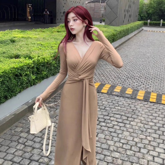 Pure Desire To Twist V-neck Long-sleeve Dress Women's Clothing Spring And Autumn