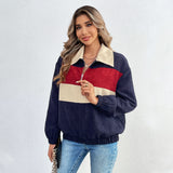 Color Contrast Patchwork Jacket Loose Casual Long Sleeves Ins Coat