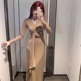 Pure Desire To Twist V-neck Long-sleeve Dress Women's Clothing Spring And Autumn