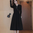 Women's Temperament Small Size Black Inner Long-sleeved Dress