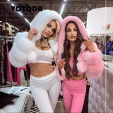 Short Hooded Faux Fur Long Sleeve Coat