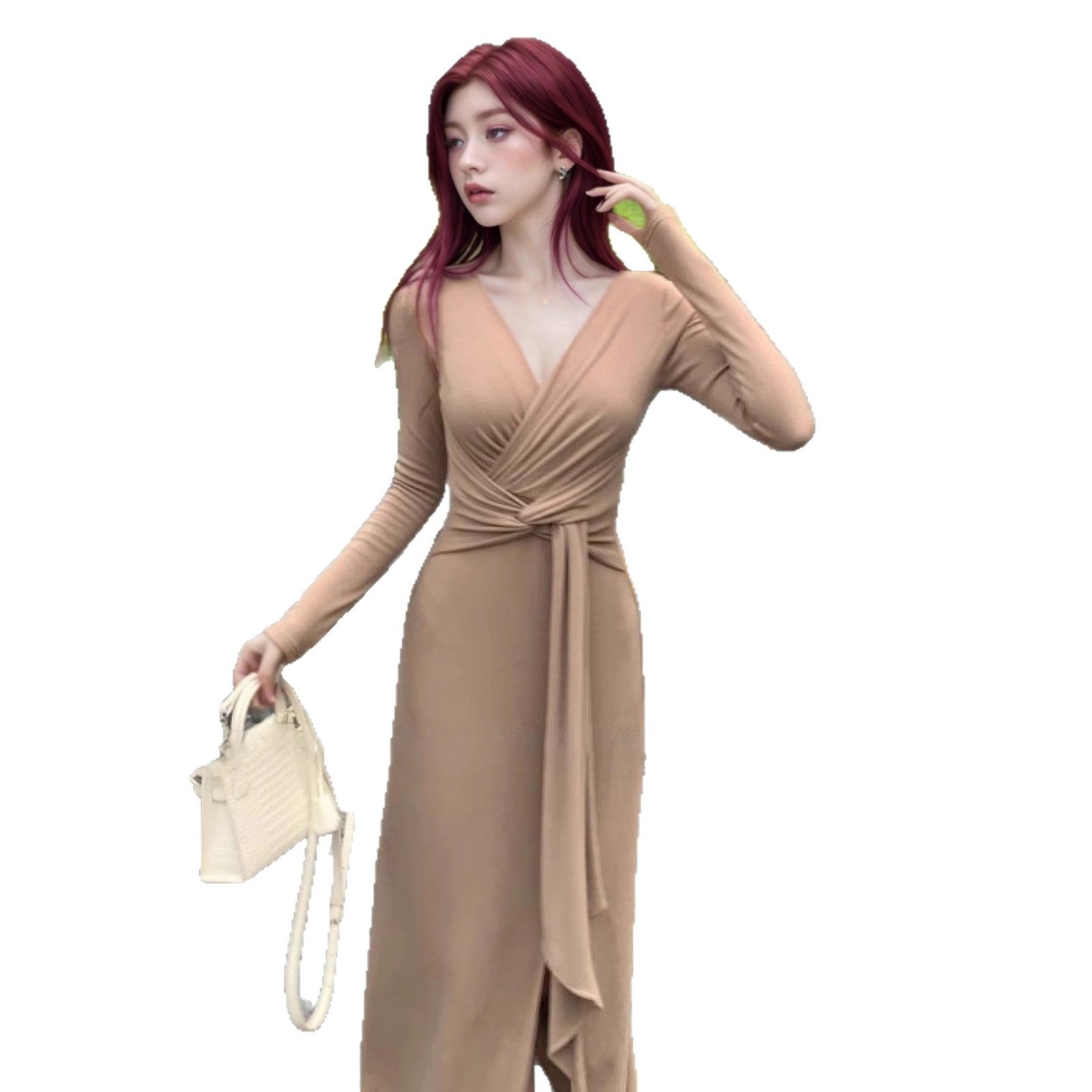 Pure Desire To Twist V-neck Long-sleeve Dress Women's Clothing Spring And Autumn