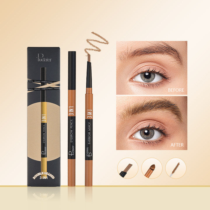 Three-in-one Double-headed Triangle Waterproof Eyebrow Pencil