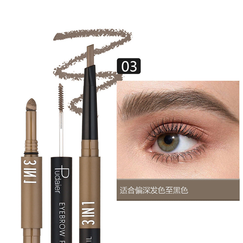 Three-in-one Double-headed Triangle Waterproof Eyebrow Pencil