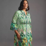 Women's Floral Print Long-sleeved Shirt Dress