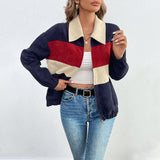 Color Contrast Patchwork Jacket Loose Casual Long Sleeves Ins Coat