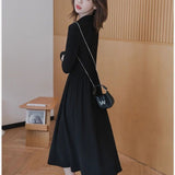 Women's Temperament Small Size Black Inner Long-sleeved Dress