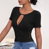 European And American New Sexy Hollow Button Slim Casual Short-sleeved Top