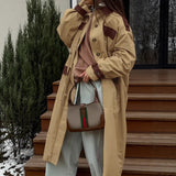 Autumn And Winter Retro Contrast Color Trench Coat For Women