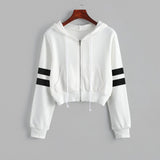 Solid Color Short Long-sleeve Zipper Parallel Bars Hoodie Coat