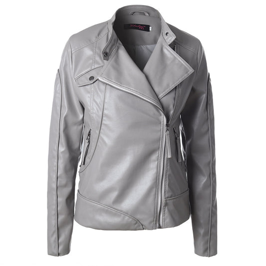 Stand Collar Side Zipper Leather Coat Motorcycle Jacket