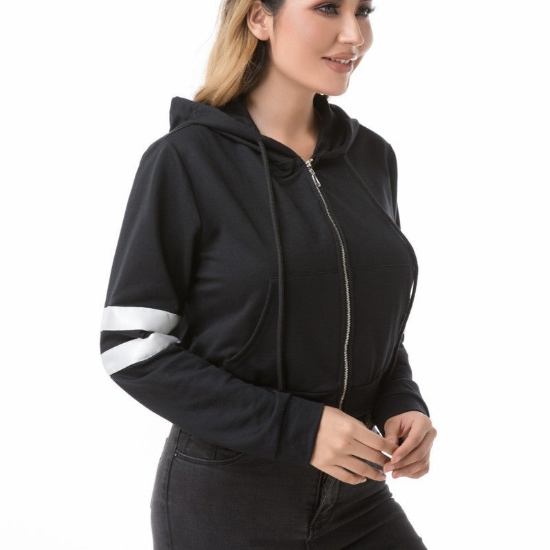 Solid Color Short Long-sleeve Zipper Parallel Bars Hoodie Coat