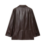 Simple Straight Leather Effect Blazer For Women