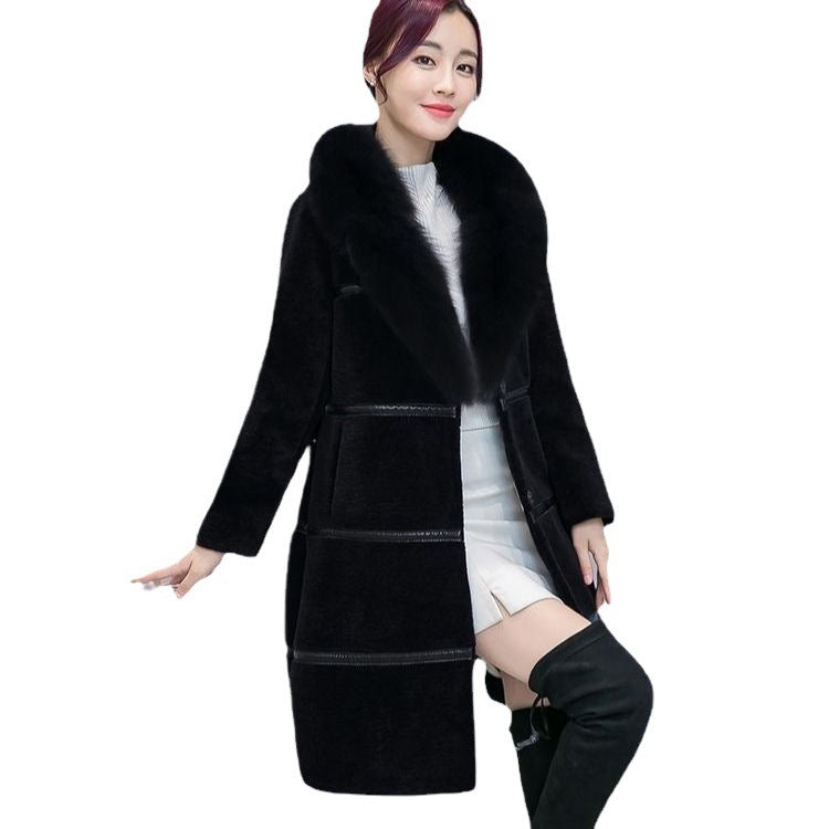 Mid-length Artificial Leather Wool Coat