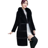 Mid-length Artificial Leather Wool Coat