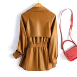 Women's Leather Clothing Large Size Loose Wind-breaker Waist Figure Flattering Leather Jacket