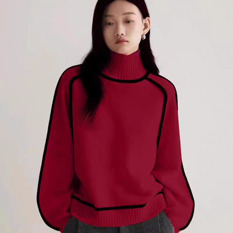 Autumn And Winter Half Turtleneck Three-dimensional Casual Loose Pullover Knitted Sweater Fashion Knit Top Outerwear