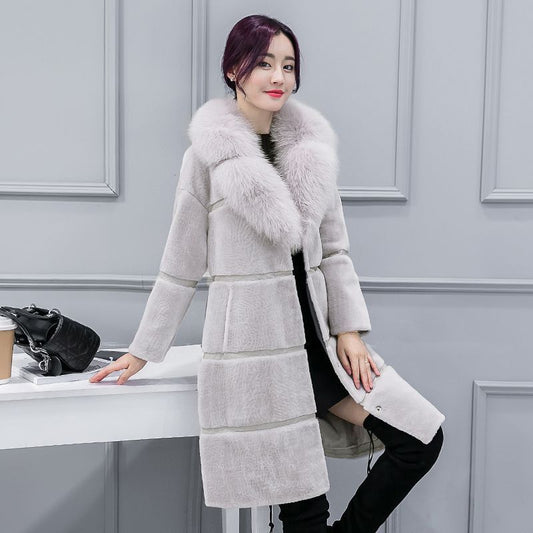 Mid-length Artificial Leather Wool Coat