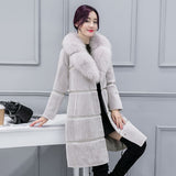 Mid-length Artificial Leather Wool Coat