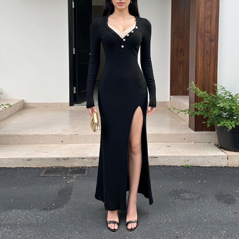 Sexy Lace Split Slim Fit Patchwork Slimming Dress