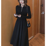 Women's Temperament Small Size Black Inner Long-sleeved Dress