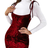 Spring And Summer New European And American Sexy Slit Slim-fitting Bow Velvet Spaghetti Straps Dress