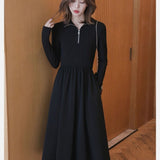 Women's Temperament Small Size Black Inner Long-sleeved Dress