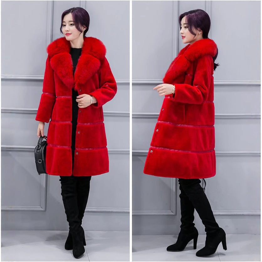 Mid-length Artificial Leather Wool Coat