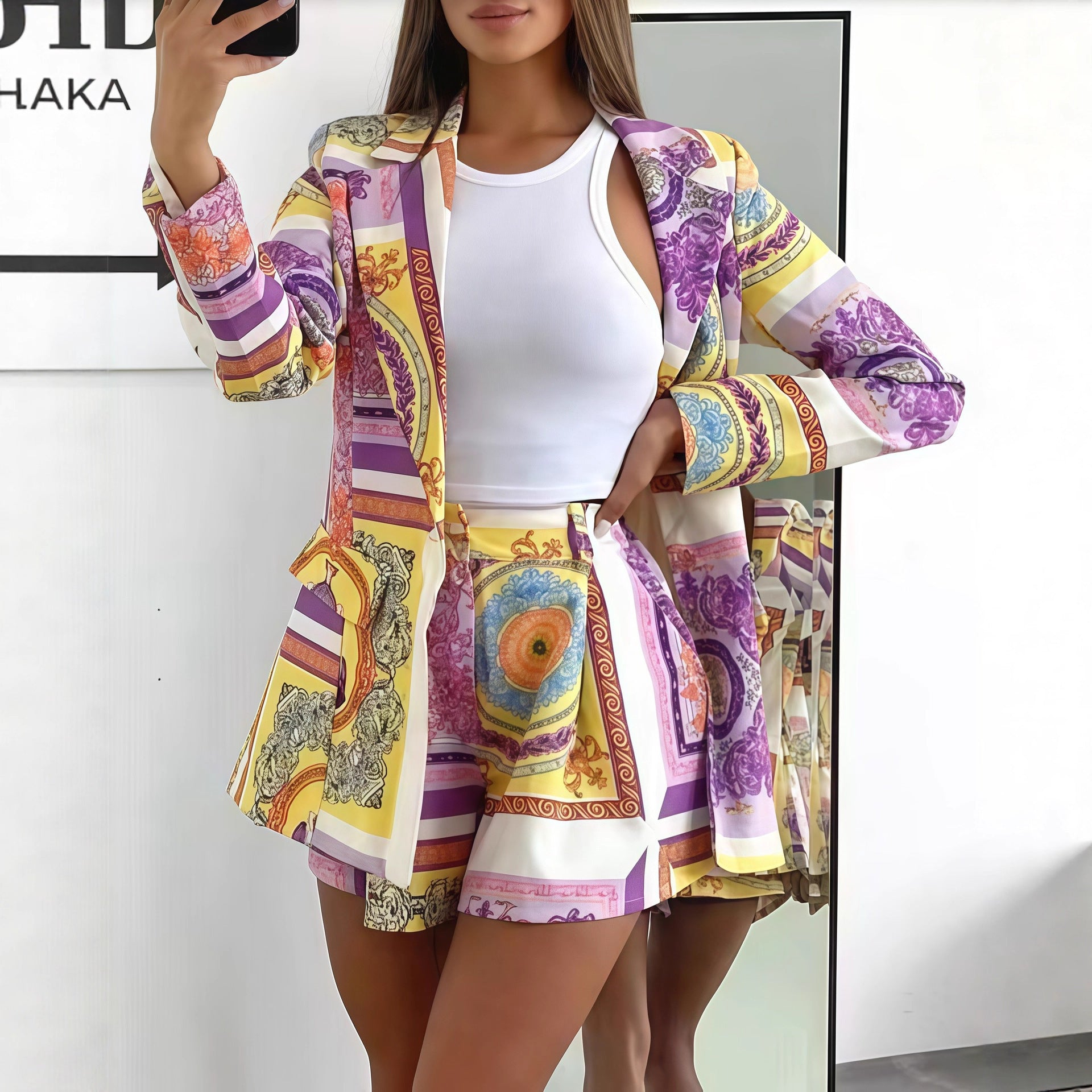 Slim-fit One-button Printed Women's Small Suit