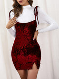 Spring And Summer New European And American Sexy Slit Slim-fitting Bow Velvet Spaghetti Straps Dress