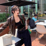 Women's Retro Long-sleeved Leather Coat Jacket