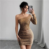 Crossbody Long Sleeve Narrow Sexy Dress