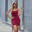 Autumn And Winter New European And American Sexy Pleating Slim Temperament Velvet Spaghetti Straps Dress