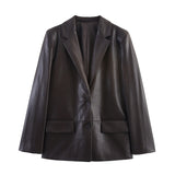 Fashion Temperament Women's Straight Leather Effect Blazer