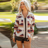 New Single Row Multi-buckle Casual All-matching Printed Ribbed Long Sleeve Jacket