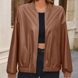 Women's Solid Color European And American Leisure Short Leather Jacket