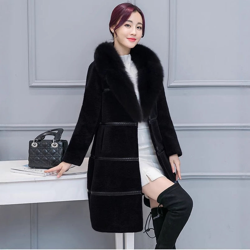 Mid-length Artificial Leather Wool Coat