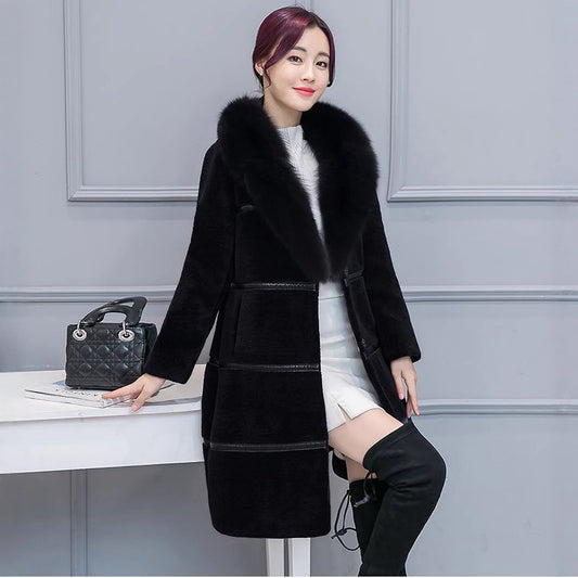 Mid-length Artificial Leather Wool Coat