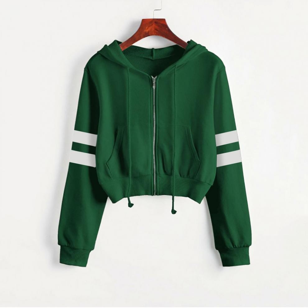 Solid Color Short Long-sleeve Zipper Parallel Bars Hoodie Coat